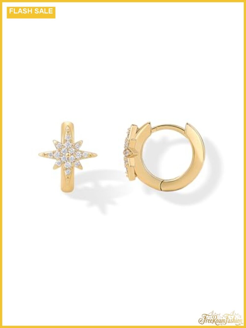 14K Gold Plated Star Huggie Hoop Earrings for Women - Cubic Zirconia,